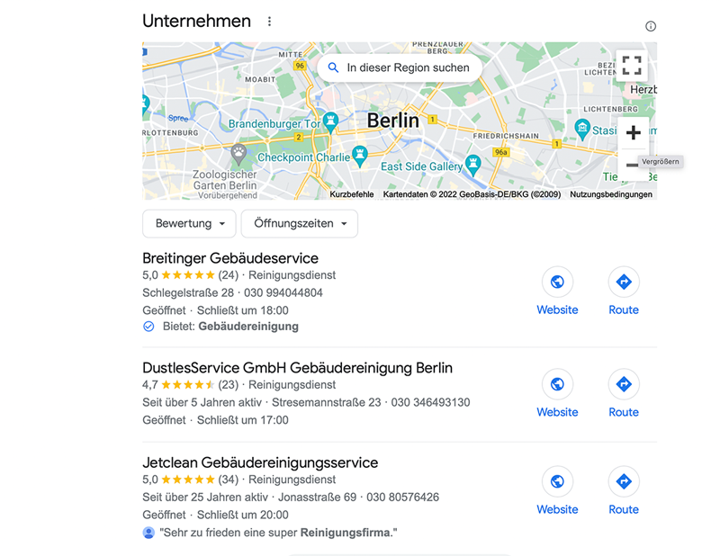 Google Maps Reinigungsfirma
